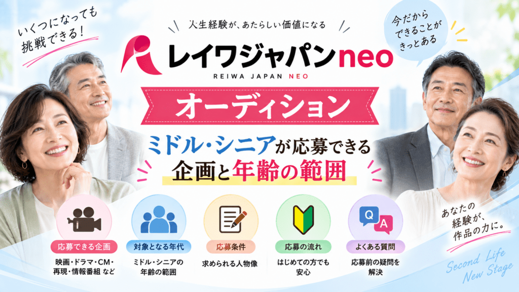 レイワジャパンneoのオーディション｜ミドル・シニアが応募できる企画と年齢の範囲